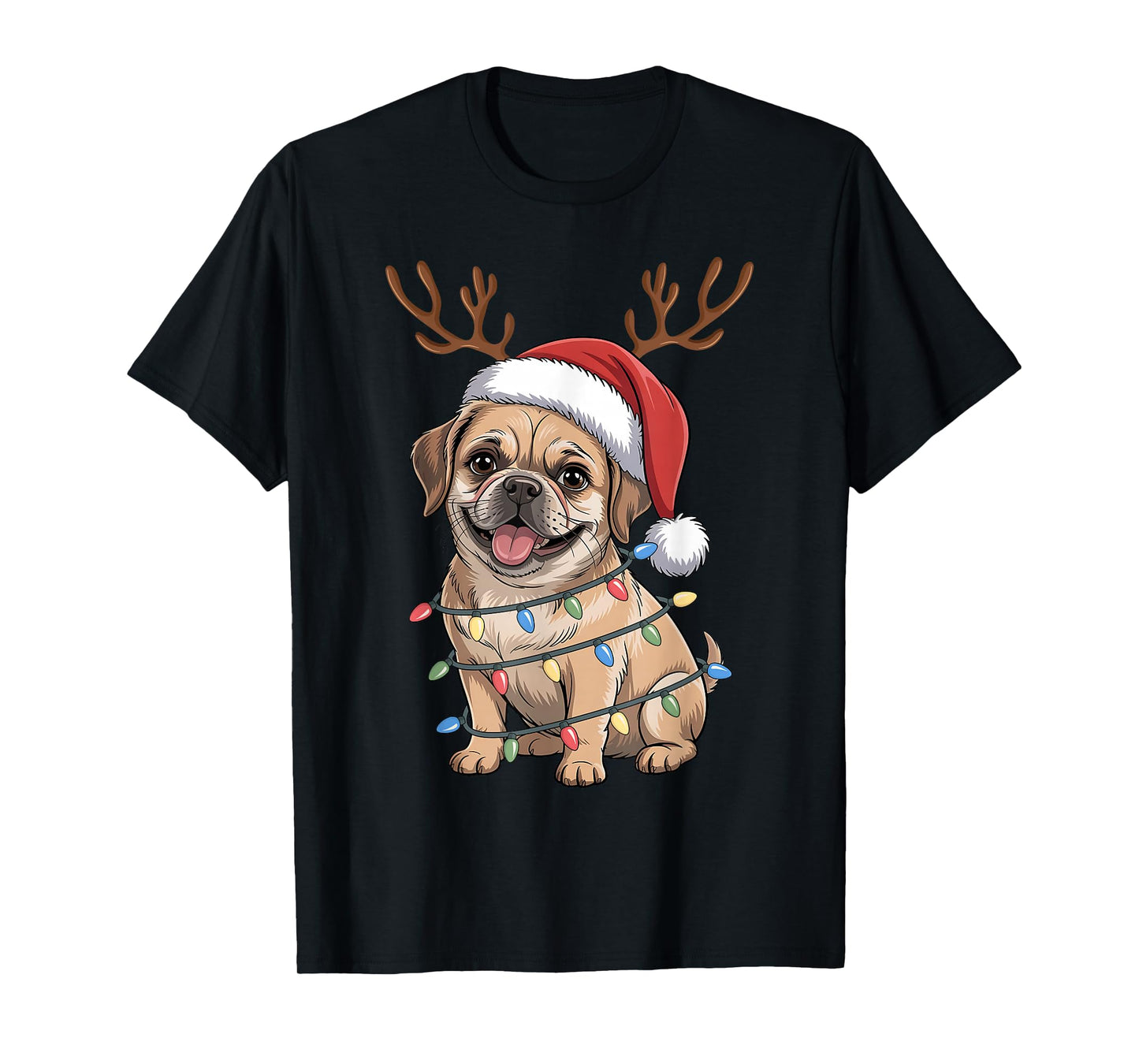 Puggle Dog Christmas Lights Santa Reindeer Xmas Dogs T-Shirt
