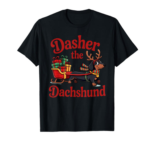 Dasher The Dachshund Christmas Reindeer Sleigh Dog Lover T-Shirt