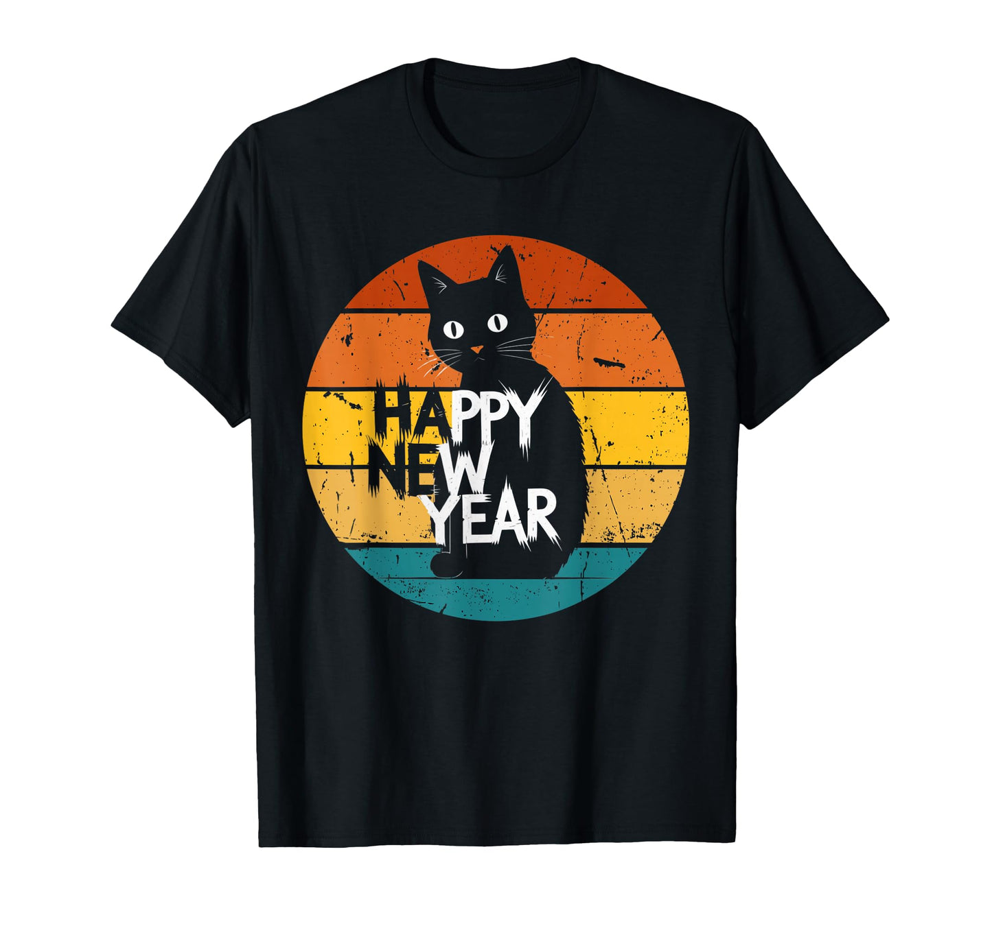 Happy New Year Cat Retro Sunset Cute Animal Shirt 2026 Party T-Shirt