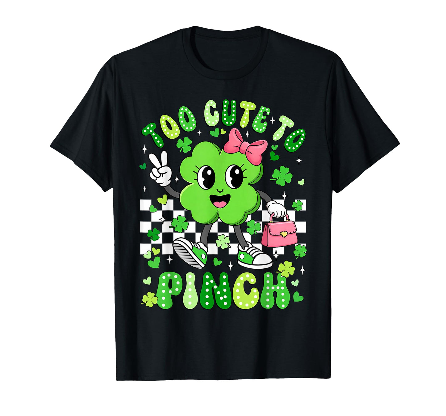Too Cute to Pinch Groovy Shamrock St Patricks Day Girls Kids T-Shirt