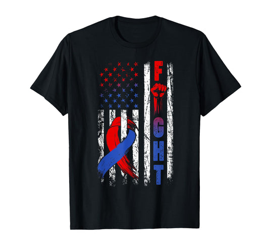 Fight CHD Awareness Day Red & Blue Ribbon USA American Flag T-Shirt