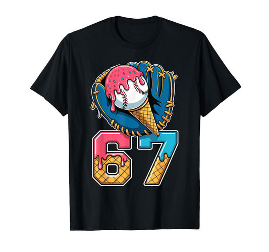 6 7 Baseball Ice Cream Drip Six Seven Gen Alpha Meme 67 T-Shirt