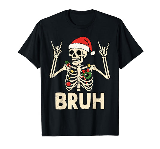 Christmas Bruh Rocker Skeleton Funny Xmas Men Women Kids T-Shirt
