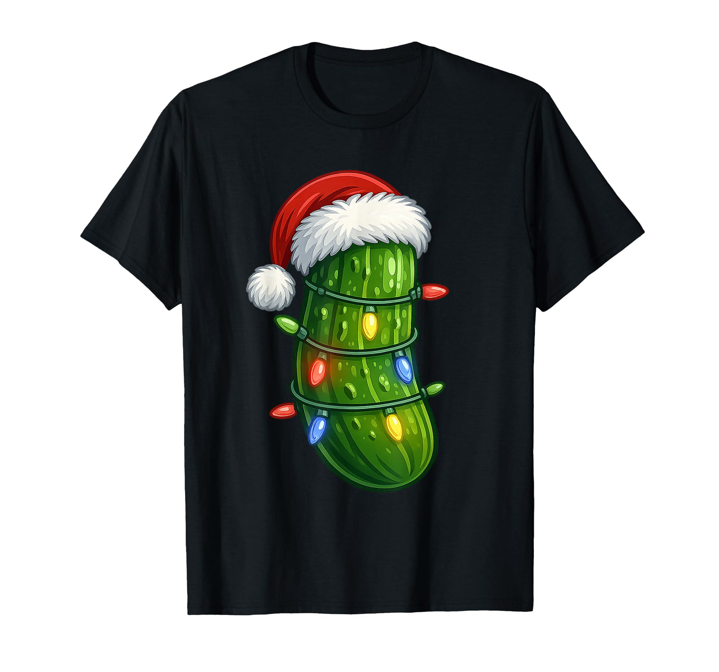 Funny Christmas Pickle Santa Hat Holiday Lights Gift Xmas T-Shirt