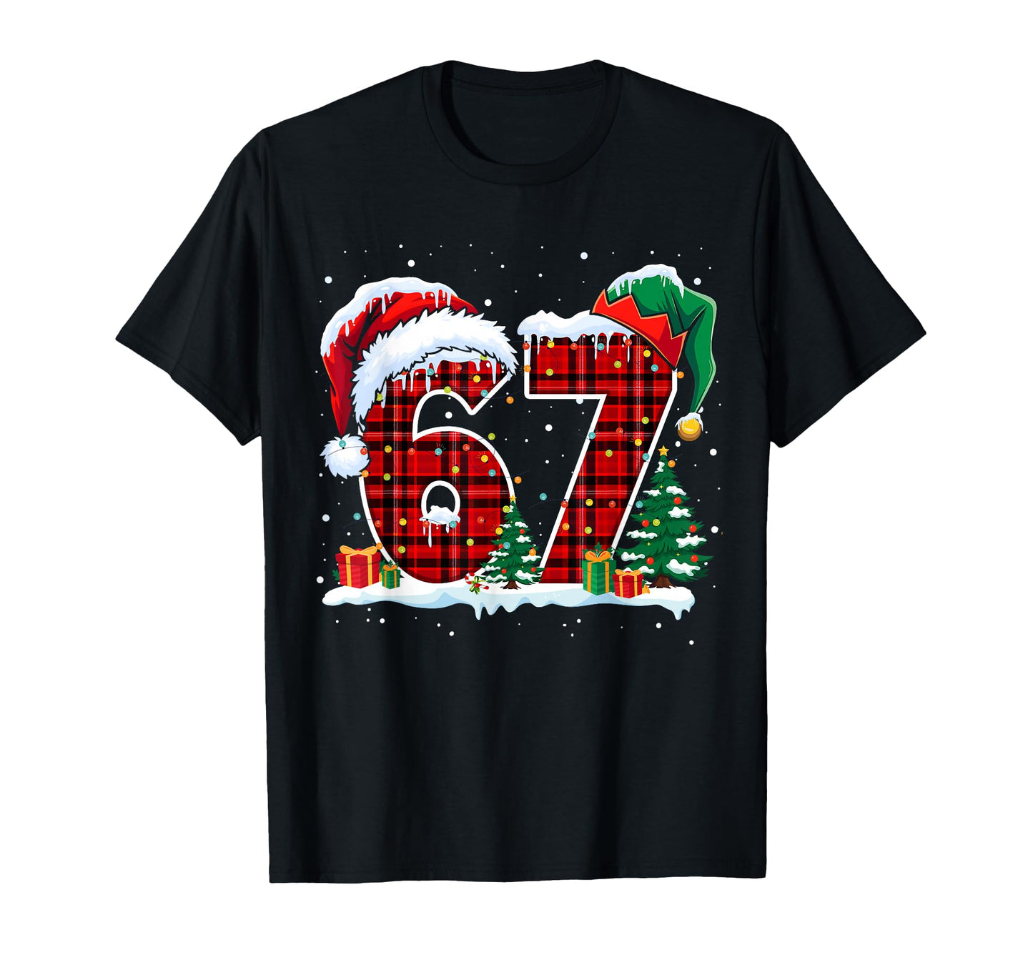 Funny Six Seven 6 7 Meme 67 Christmas Red Plaid Xmas Pajamas T-Shirt