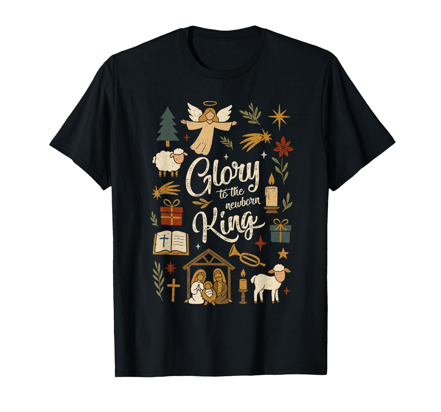Glory to The Newborn King Christmas Nativity Scene Christian T-Shirt