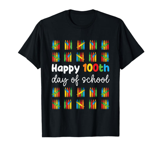 Happy 100th Day of School Crayons Teacher Boy Girl 100 Days T-Shirt