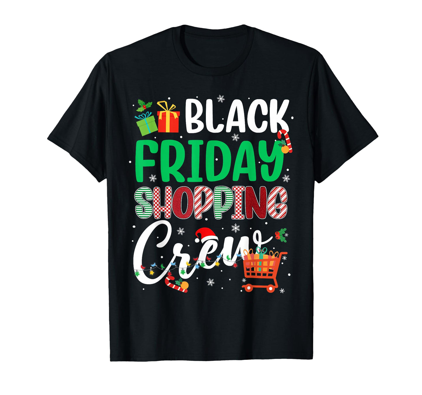 Friday Shopping Crew Christmas Lights Black Shopping Family T-Shirt