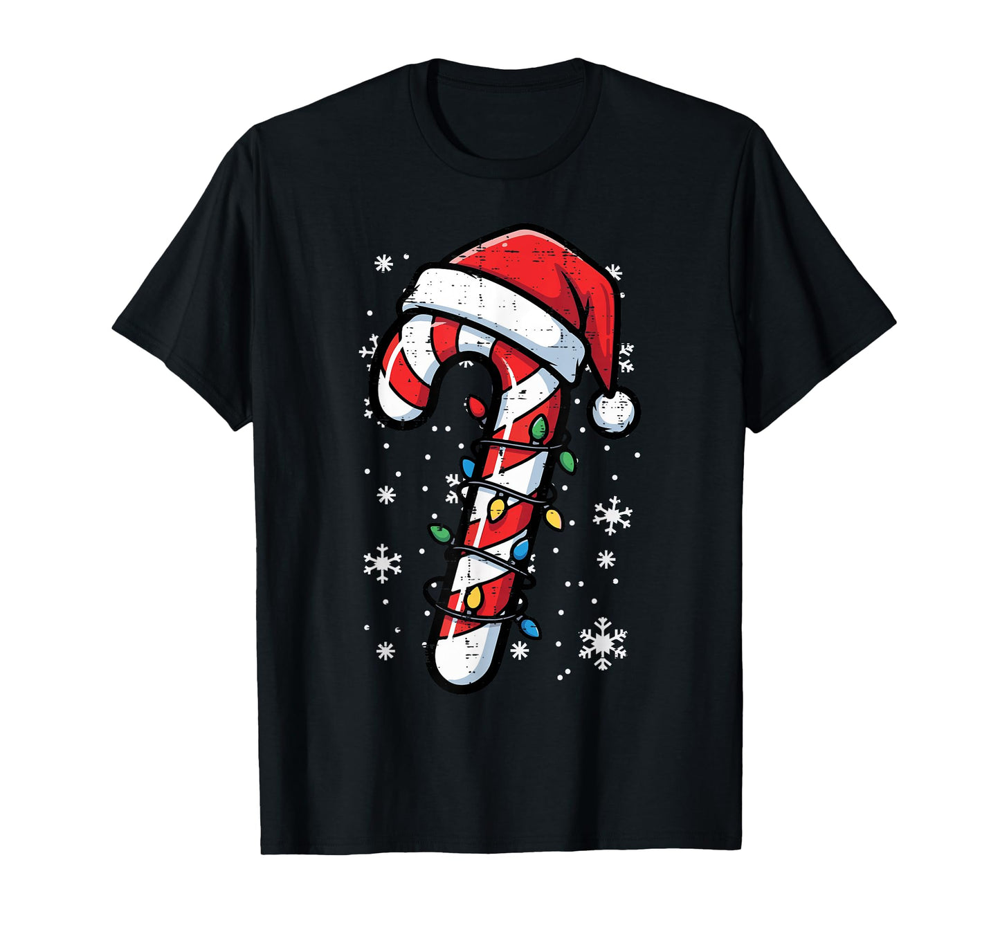 Candy Cane Santa Christmas Lights Funny Xmas Kids Men Women T-Shirt