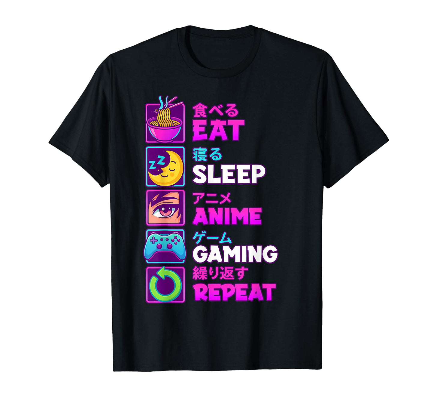 Eat Sleep Anime Gaming Repeat Kawaii Otaku Anime Manga T-Shirt
