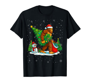 Santa Bigfoot Christmas Tree Xmas Lights Funny Sasquatch Men T-Shirt