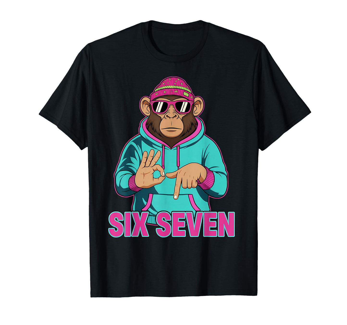 Six Seven Meme Cute Monkey 67 Funny Gen Z Apha Slang T-Shirt