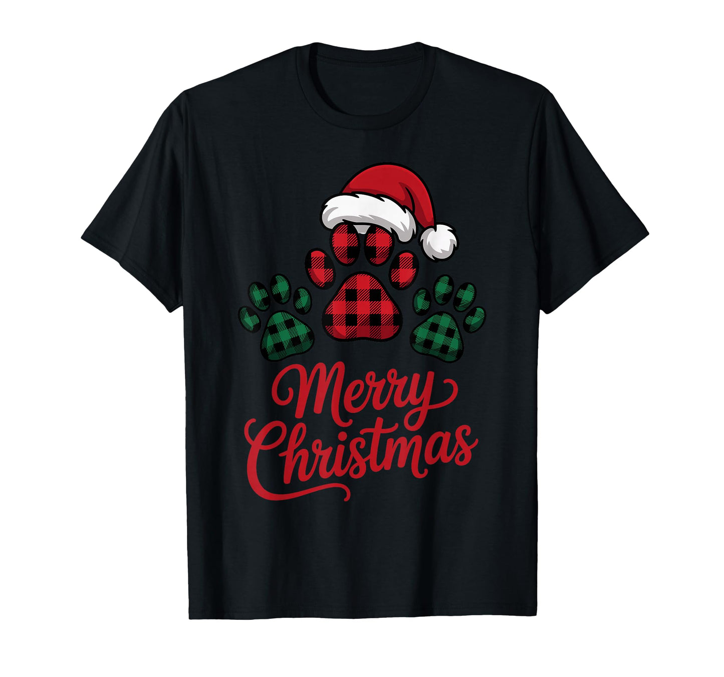 Merry Christmas Plaid Paw Pet Owners Holiday Dog Lovers Fun T-Shirt