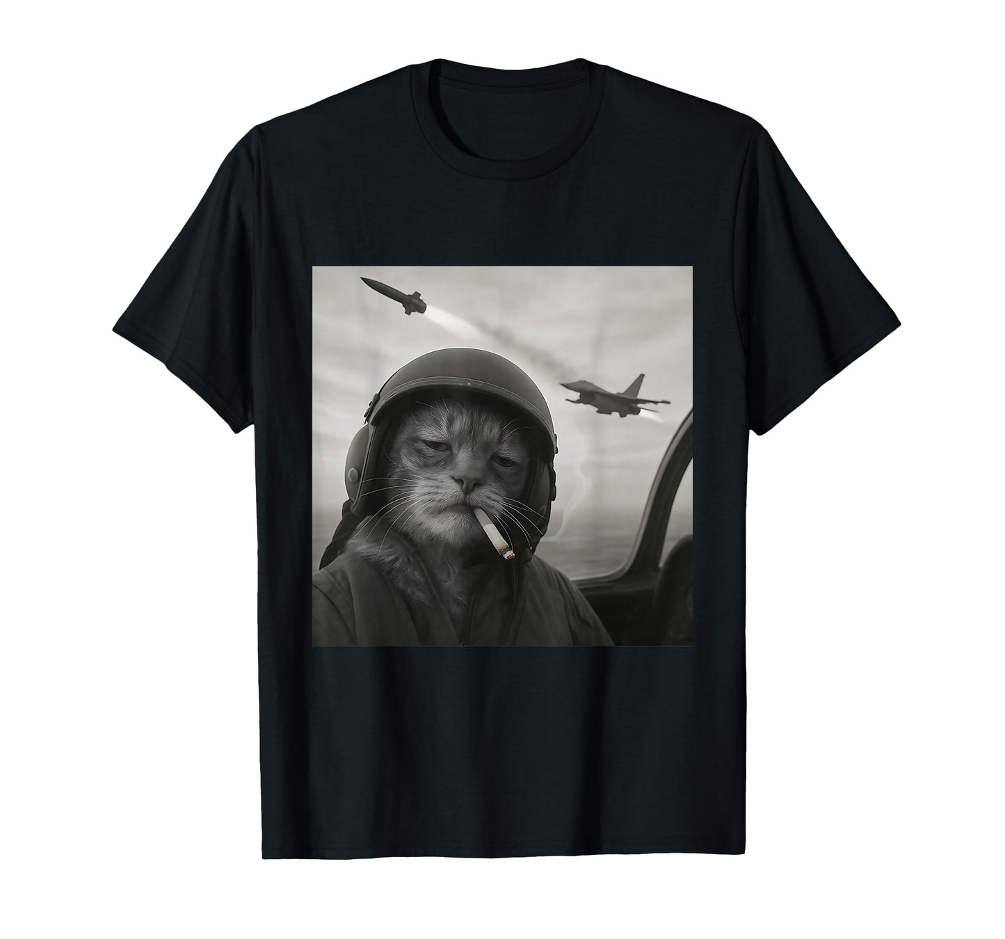 Cat Smoking Cigarette Jet Pilot Funny Meme Cat T-Shirt