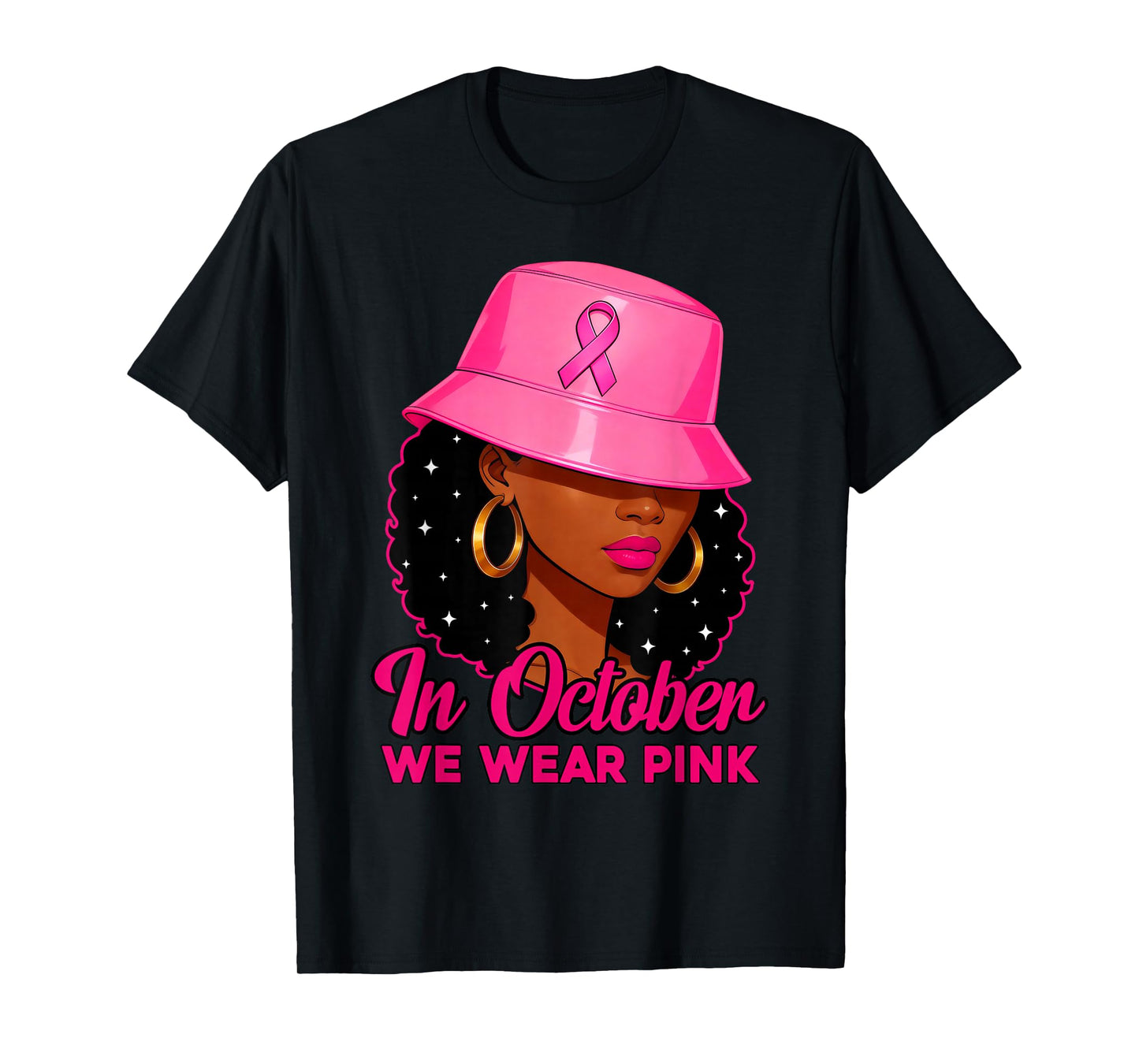 in October We Wear Pink Black Women Breast Cancer Awareness T-Shirt