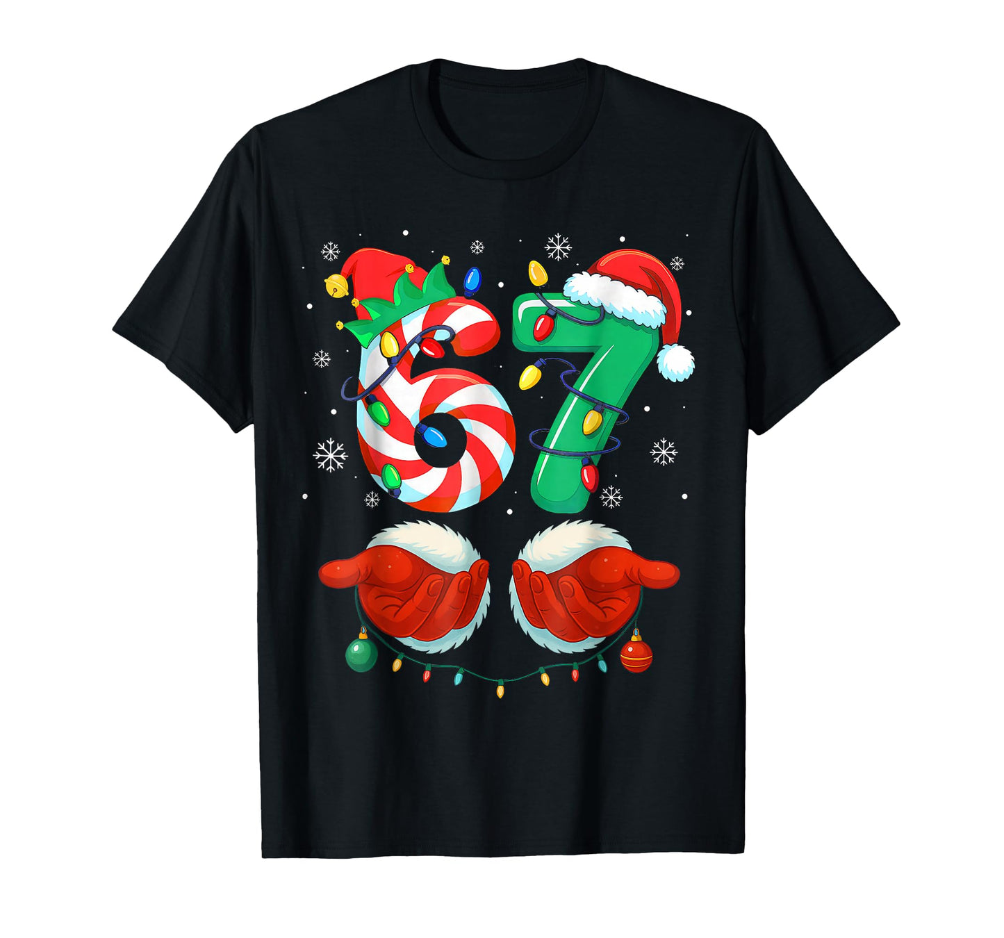 Funny Six Seven 67 Meme 6 7 Christmas Santa Hand Boys Teens T-Shirt