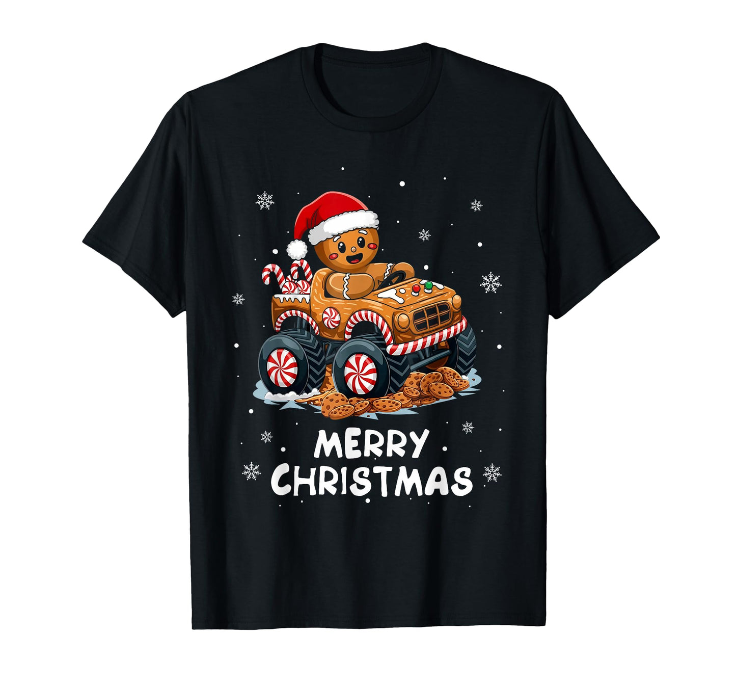 Monster Truck Gingerbread Man Funny Merry Christmas Baking T-Shirt