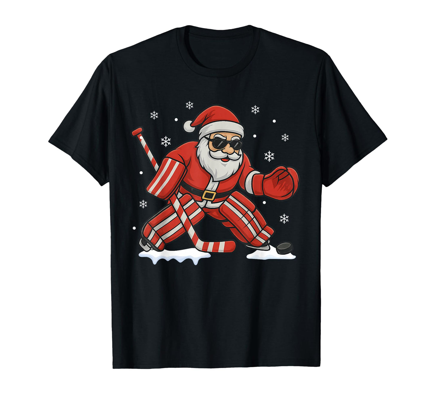 Santa Playing Ice Hockey Goalie Christmas T-Shirt