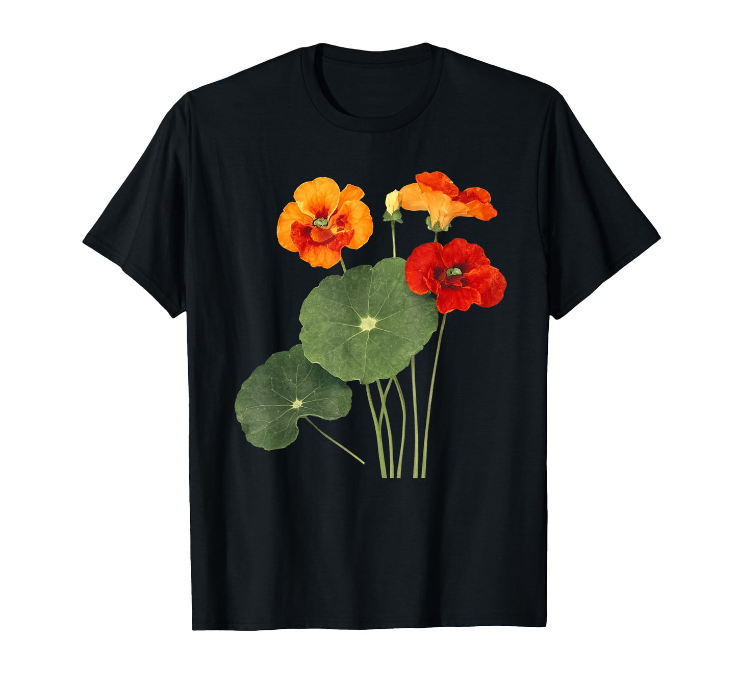 Nasturtium Flower Illustration Vintage Nature Art Design T-Shirt