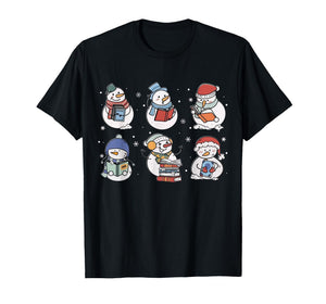 Book Lover Teacher Snowman Reading Books Christmas Winter T-Shirt