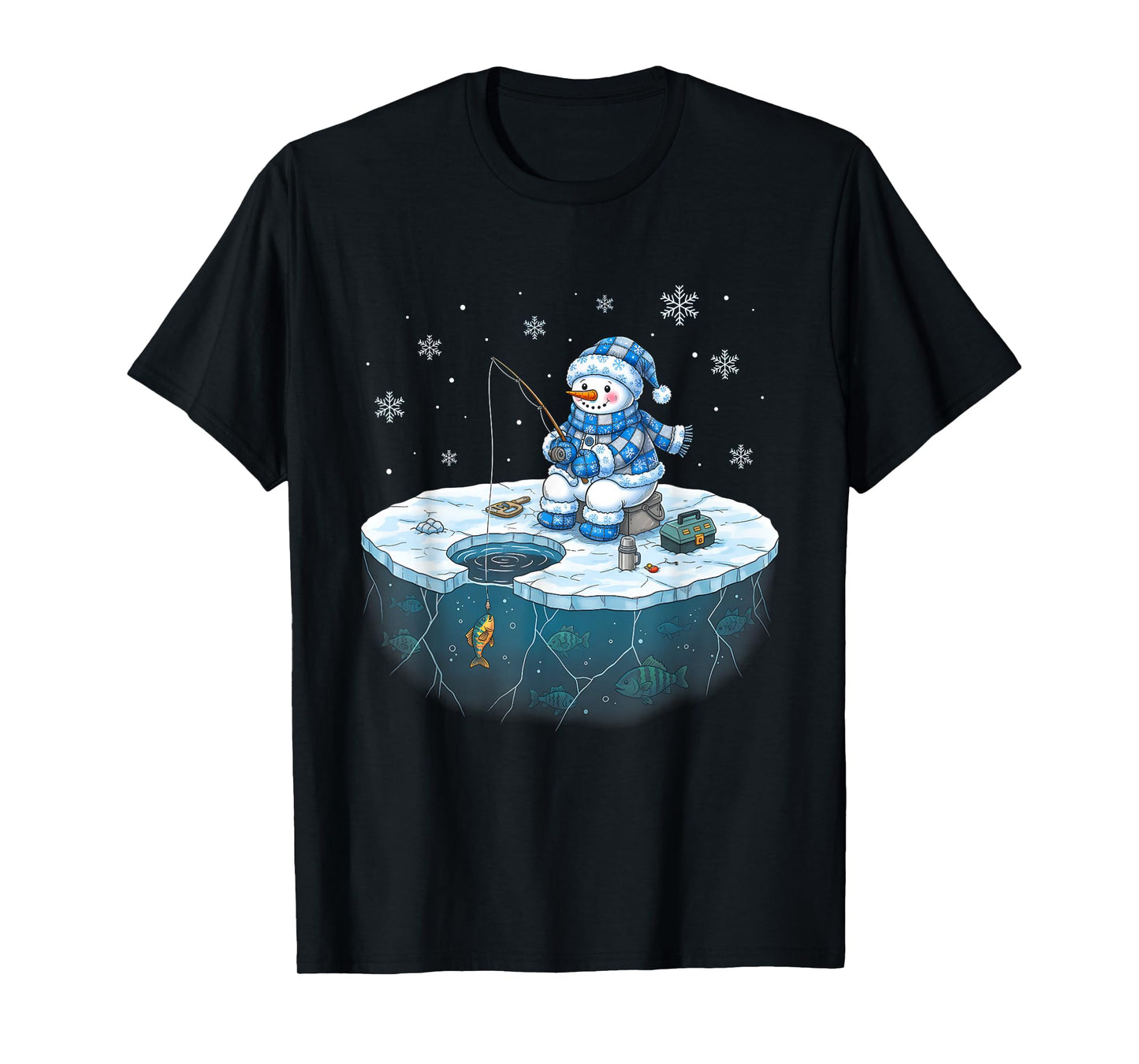 Funny Ice Fishing Snowman Fisherman Winter Men Women T-Shirt