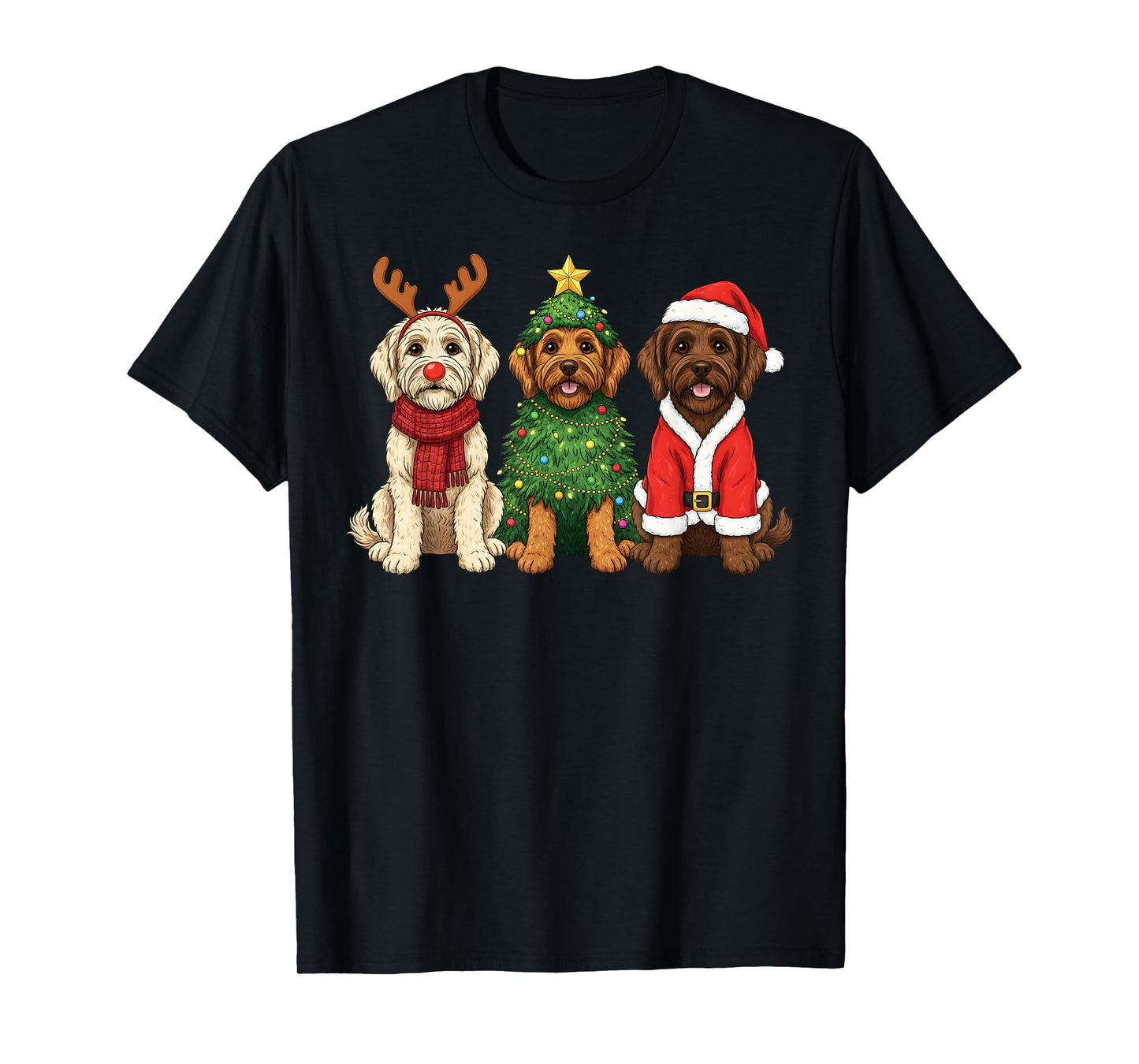 Retro Christmas Labradoodle Santa Reindeer Dog Lover T-Shirt