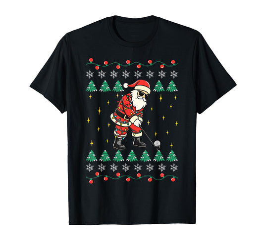 Funny Christmas Golf Santa Golfing Holiday Ugly Party Design T-Shirt