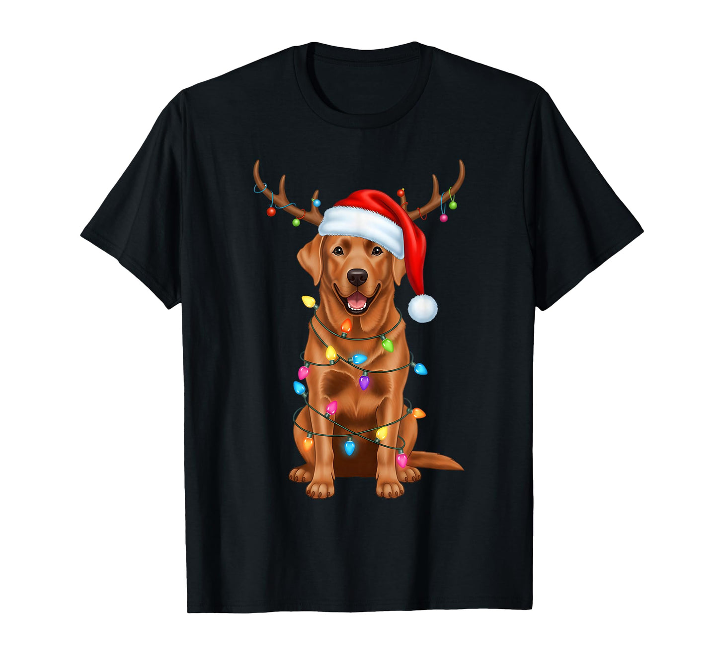 Fox Red Lab Christmas Tree Lights Xmas Pajamas Labrador Dog T-Shirt