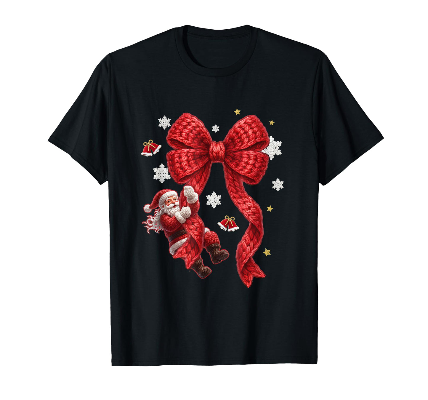 Coquette Bow Christmas Tree Xmas Faux Yarn Crochet T-Shirt