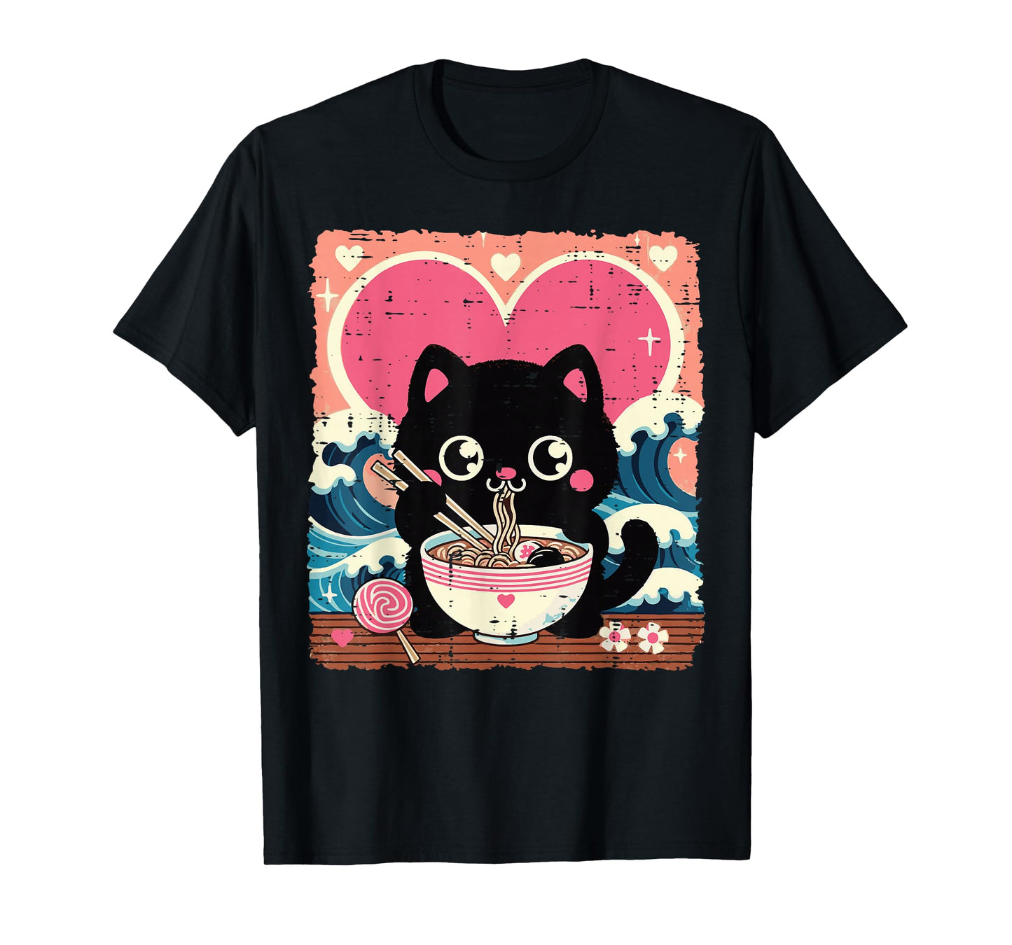 Valentines Day Cat Ramen Kawaii Japanese Girls Kids Women T-Shirt