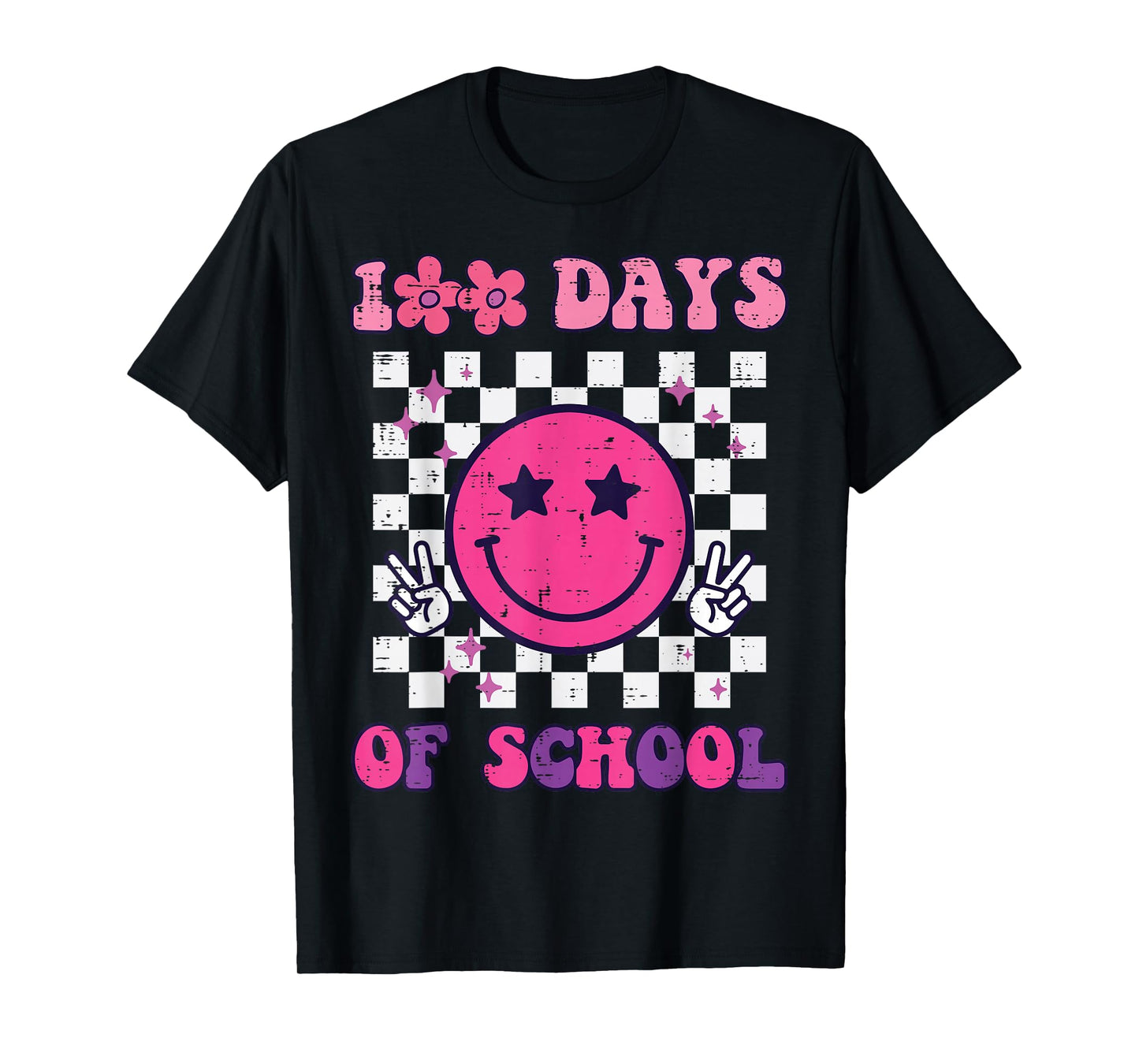 100 Days of School Happy Face Peace Vintage 100th Day Kids T-Shirt