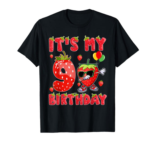 It's My 9th Birthday Girl Strawberry Theme 9 Year Old T-Shirt