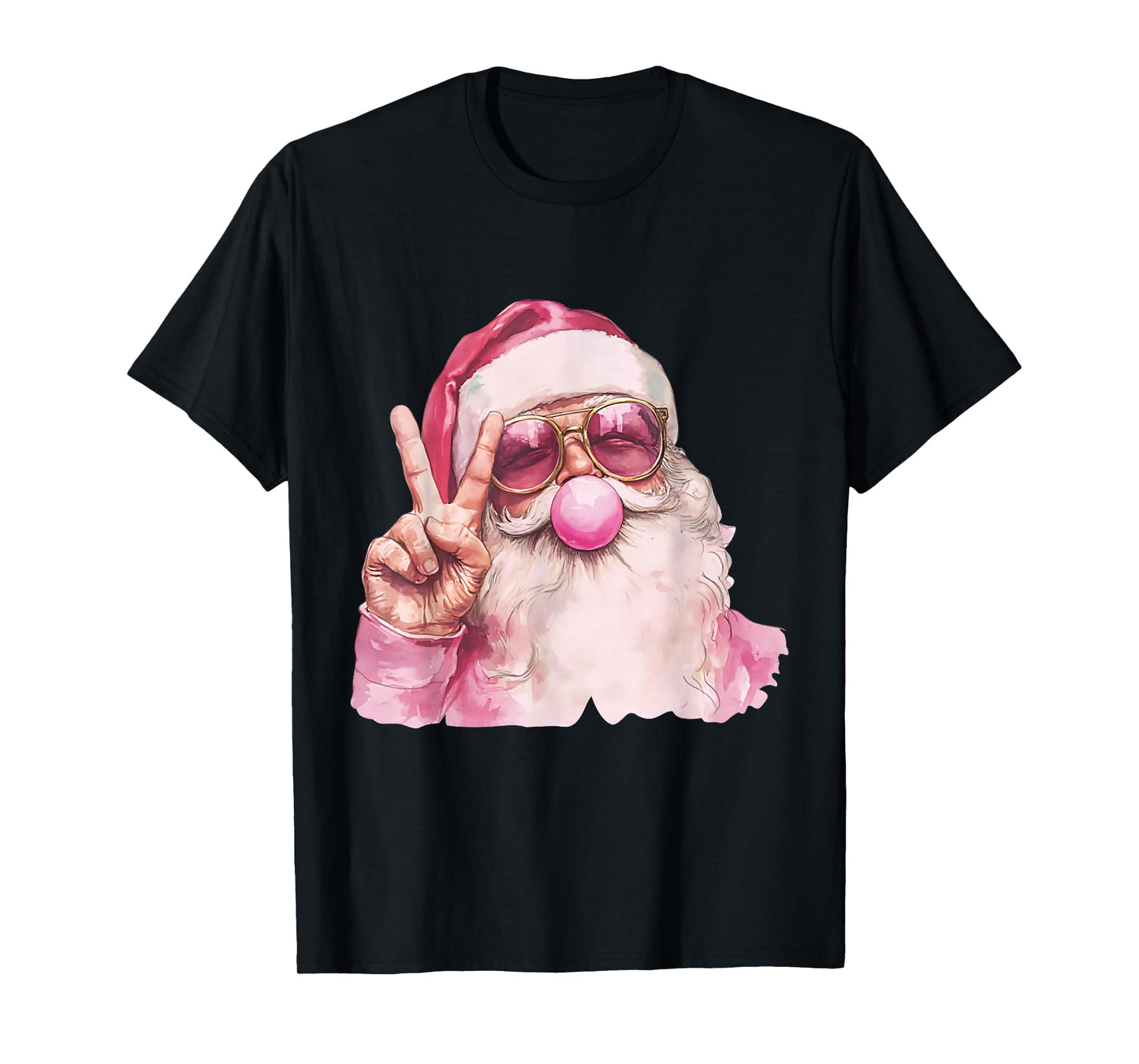 Pink Santa Peace Sign Bubblegum Christmas Vibes T-Shirt