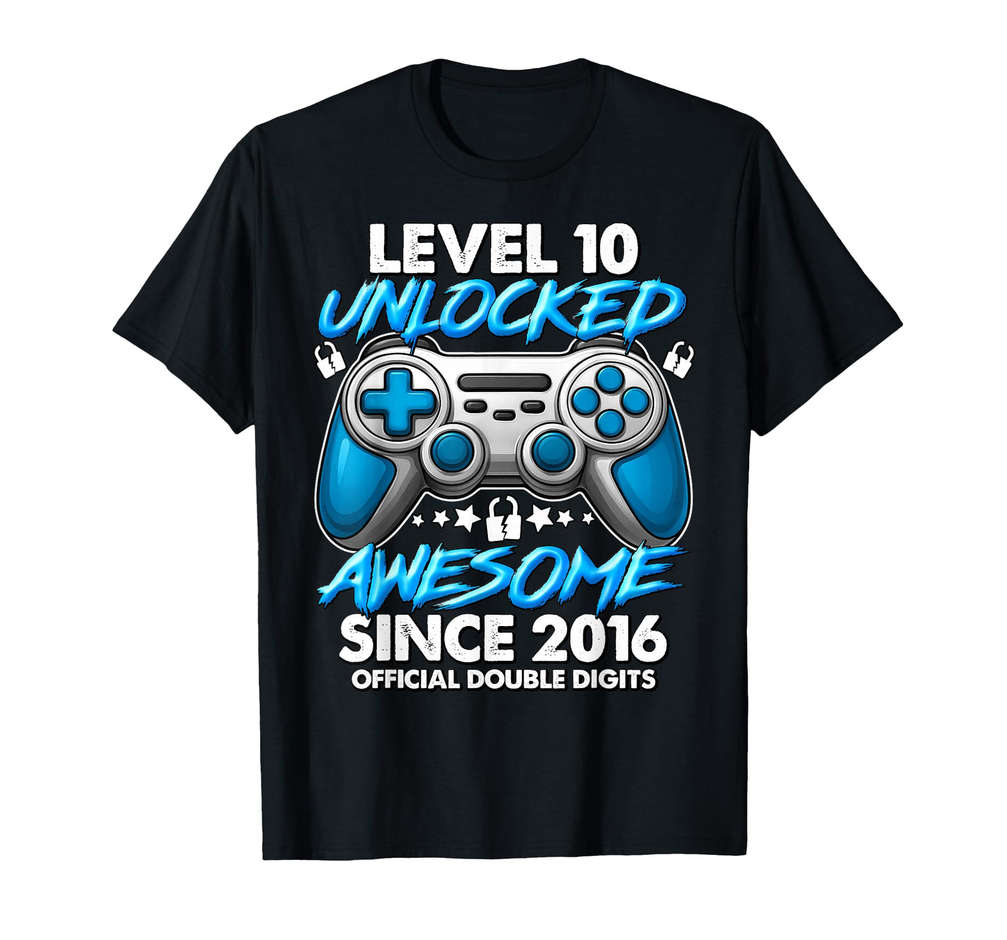Official Double Digits Level 10 Unlocked 10th Birthday Boy T-Shirt