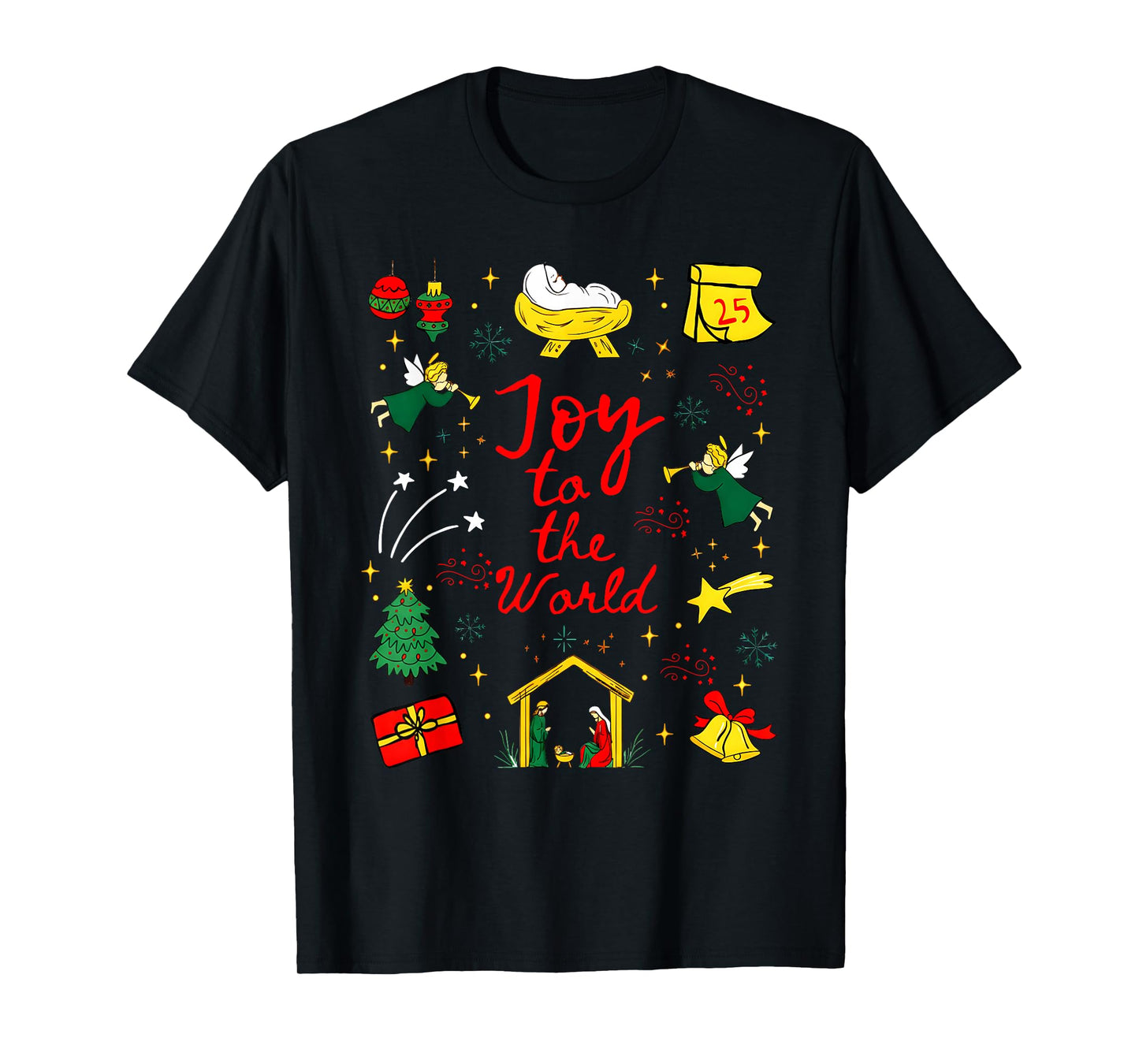 Joy to The World Nativity Christian Christmas Angels Faith T-Shirt