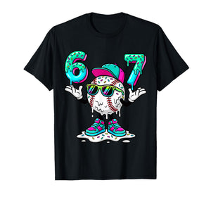 67 Meme Six Seven 6 7 Meme Funny Baseball Ice Cream Drip T-Shirt
