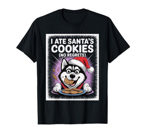 I Ate Santas Cookies Puppy Funny Christmas Siberian Husky T-Shirt