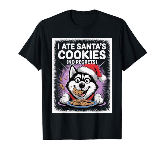 I Ate Santas Cookies Puppy Funny Christmas Siberian Husky T-Shirt