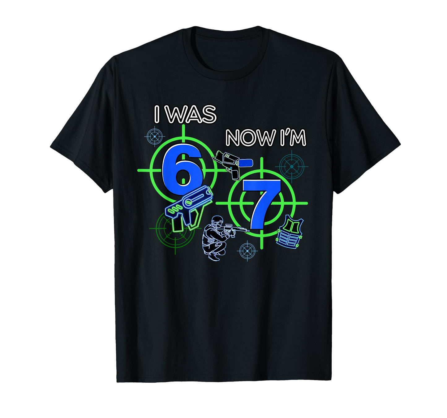 I was 6 Now I'm 7 Funny 67 Six Seven Meme Laser Tag Birthday T-Shirt