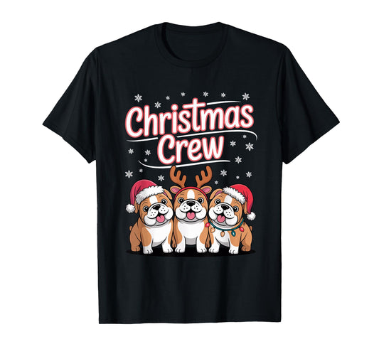Christmas Crew Xmas Puppy Funny Christmas English Bulldog T-Shirt