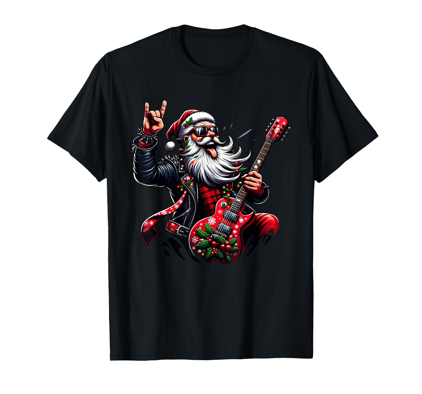 Sleigher Vintage Santa Guitar Rock On Christmas Xmas Men T-Shirt