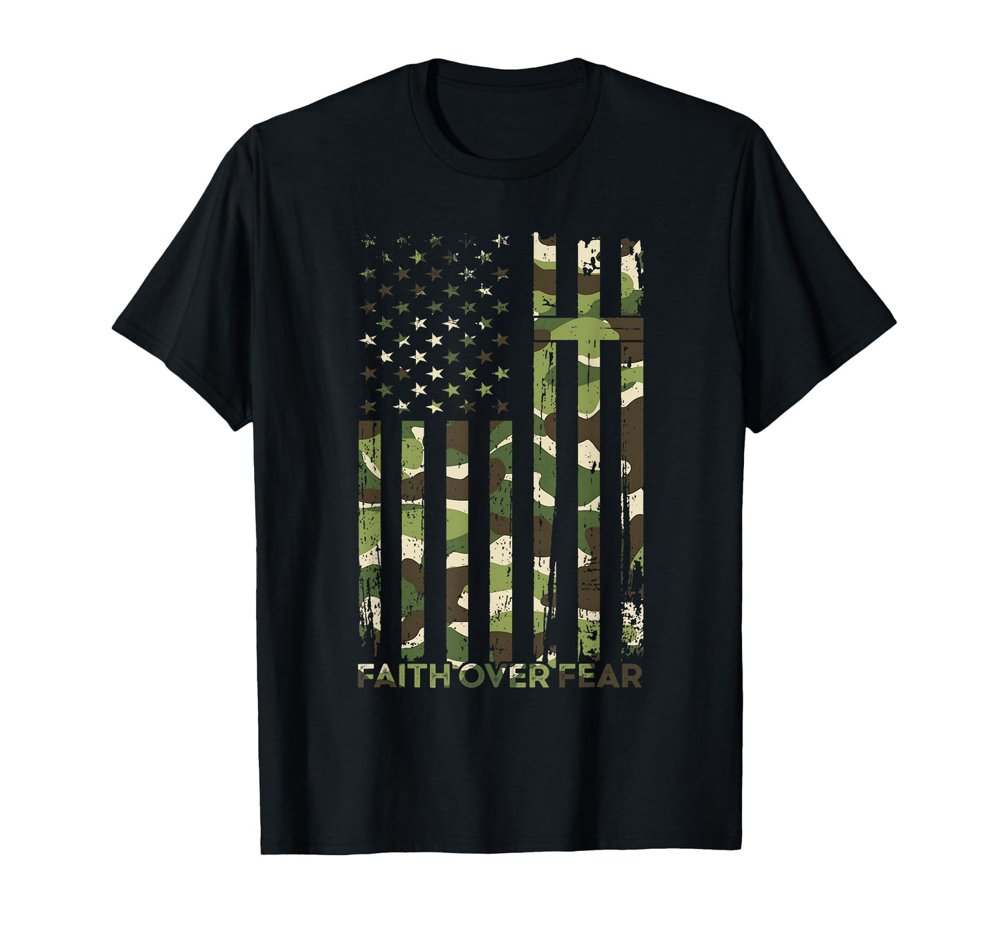 Faith Over Fear USA Flag Camo Christians Jesus Religion T-Shirt