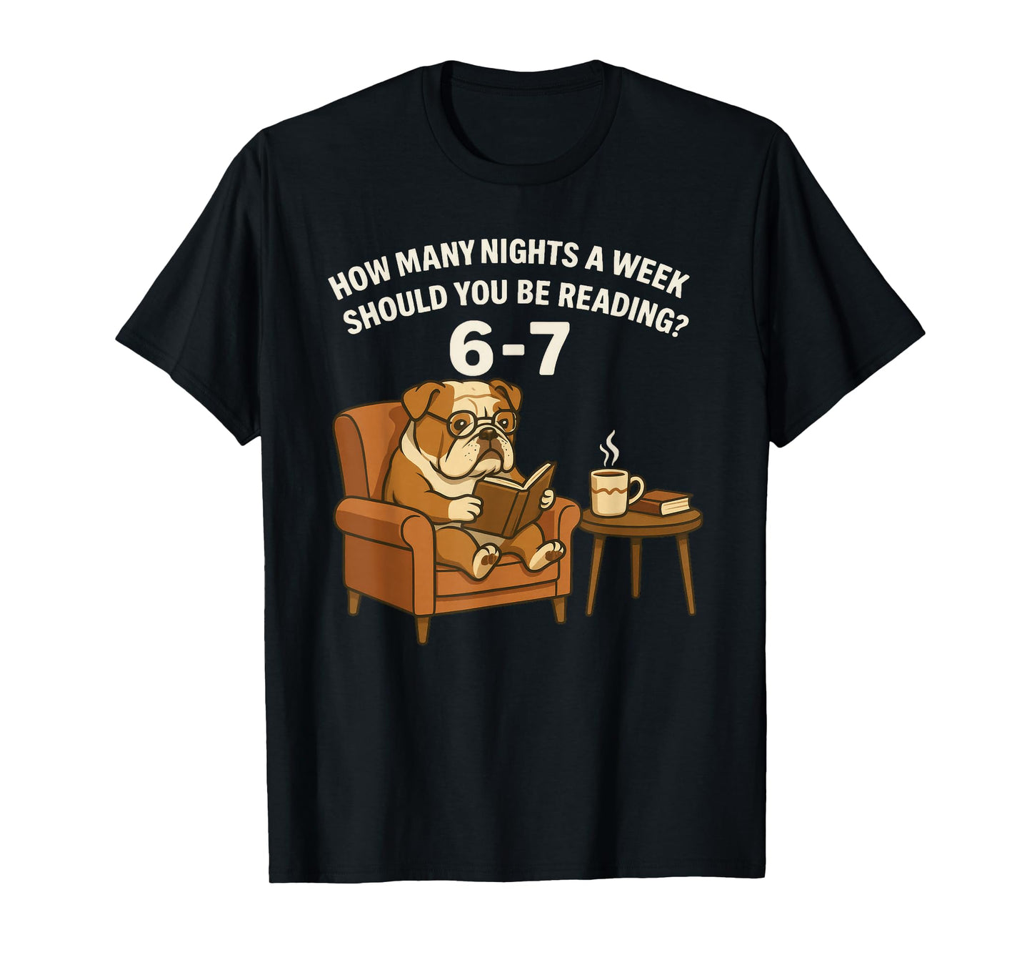 Funny English Bulldog Dog Reading Book 67 Six Seven Meme T-Shirt