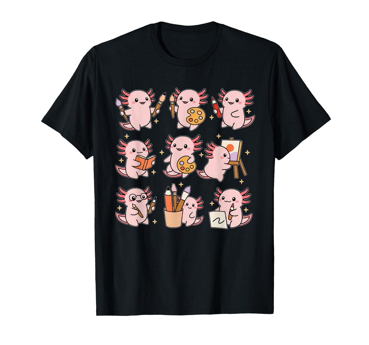 Cute Axolotl Artist Kawaii Student Painting Drawing Art T-Shirt