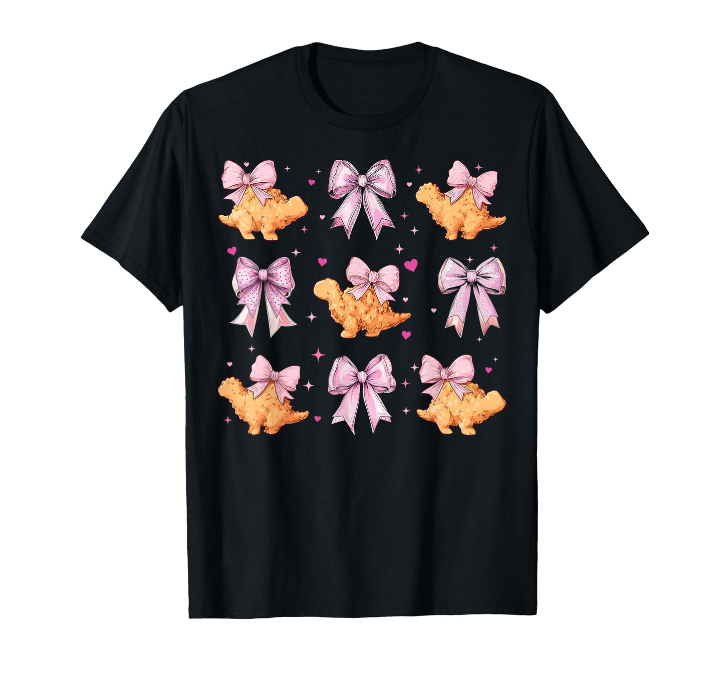 Dino Chicken Nugget Dinosaur Nug Girl Pink Coquette Bow T-Shirt