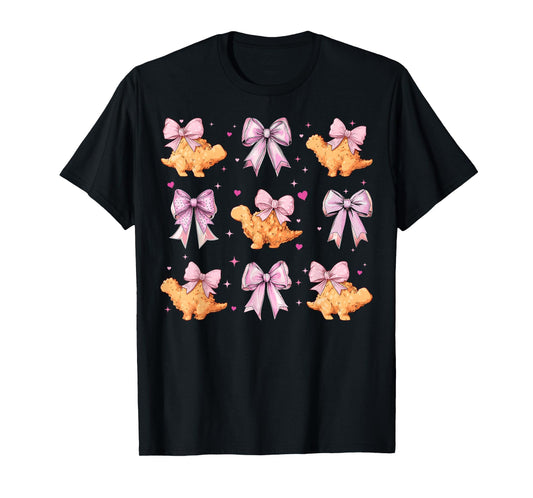 Dino Chicken Nugget Dinosaur Nug Girl Pink Coquette Bow T-Shirt