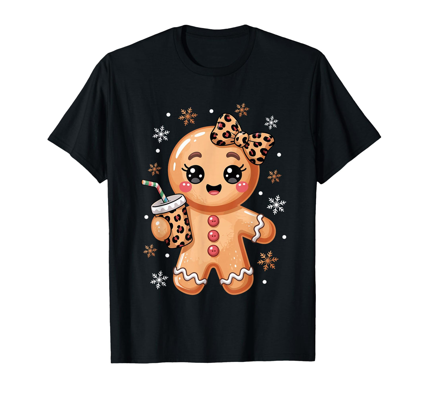 Cute Gingerbread Leopard Coquette Bow Christmas Gingerbread T-Shirt