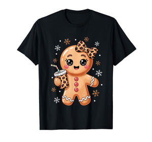 Cute Gingerbread Leopard Coquette Bow Christmas Gingerbread T-Shirt