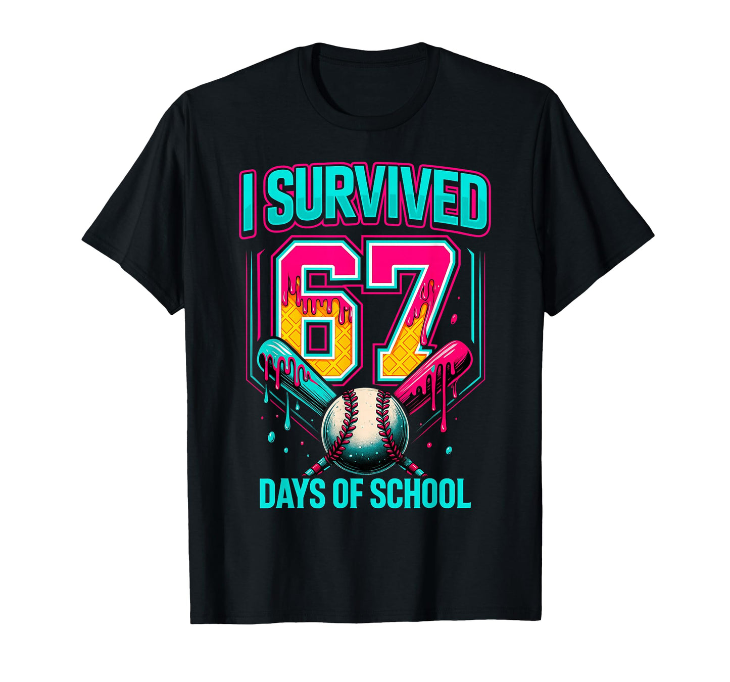 HUGvyn I Survived 6 7 Meme Days of School Baseball Ice Cream T-Shirt