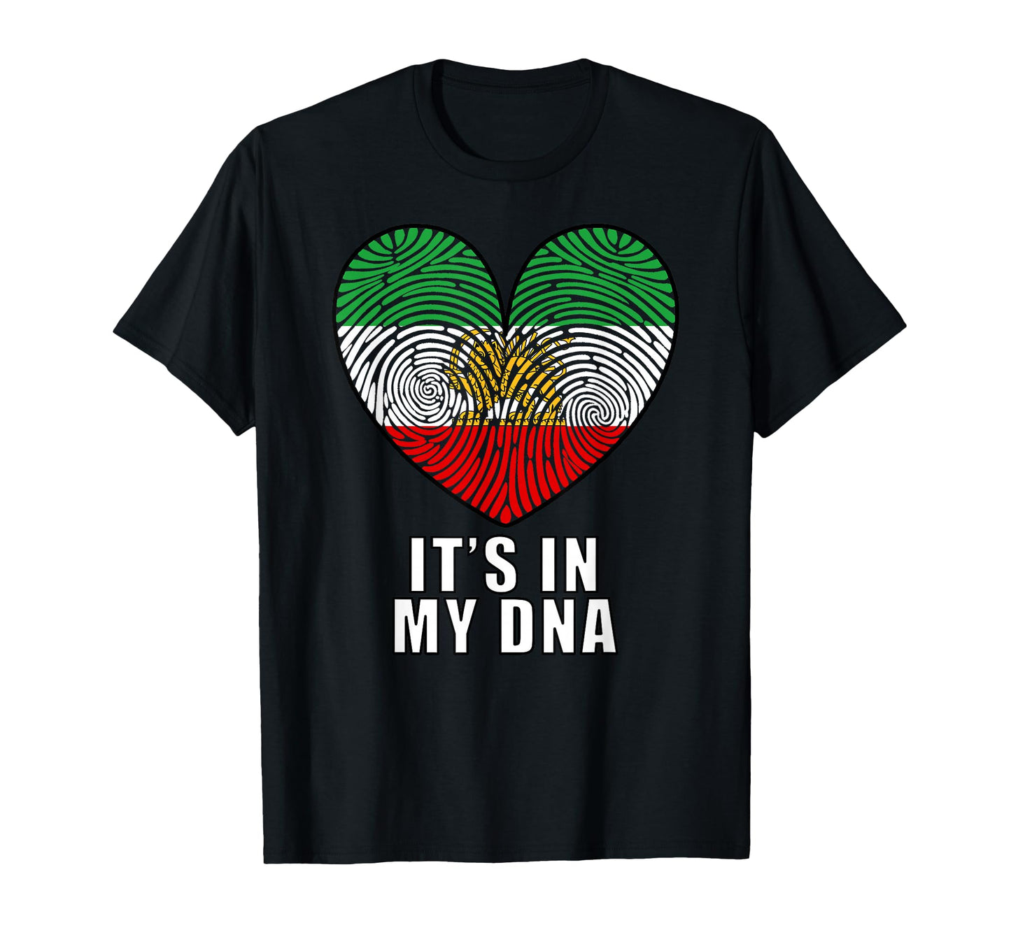 Iran Map with Lion and Sun Emblem Heart Shape Fingerprint T-Shirt